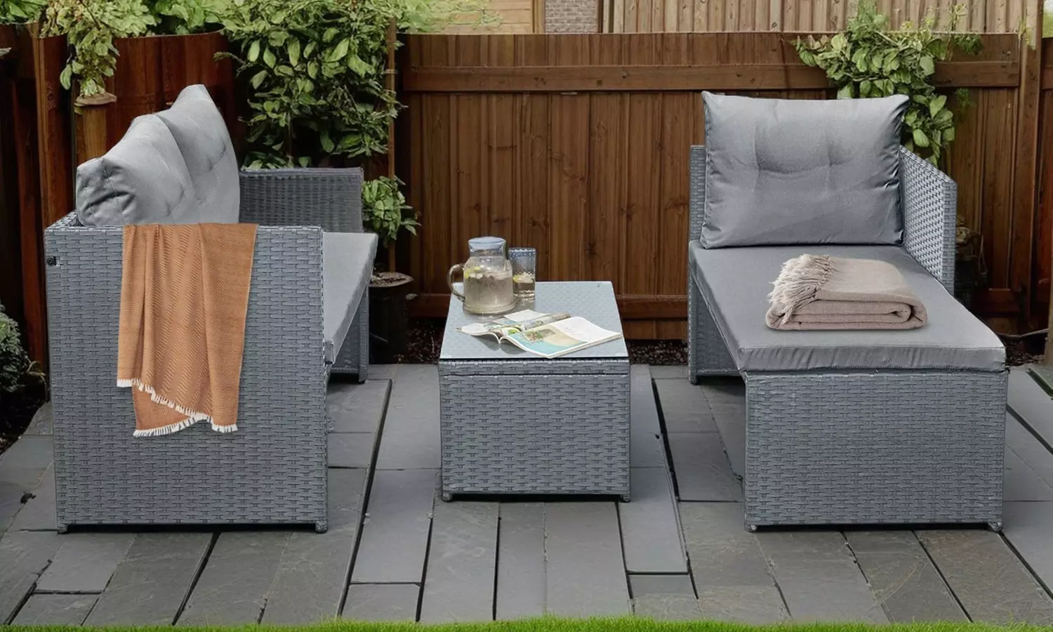 Florence 3-Seater L-Shaped Garden Corner Sofa Set with Table
