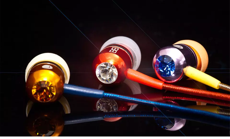 $14.99 for BassBuds Earbuds with Swarovski Elements and a Hands-Free Mic ($85 List Price). 12 Colours Available. - Primary Image