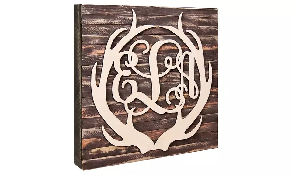 18"- or 24"-Inch Natural Wood Monogram Encircled by Antlers from aMonogram Art (50% Off) - Primary Image