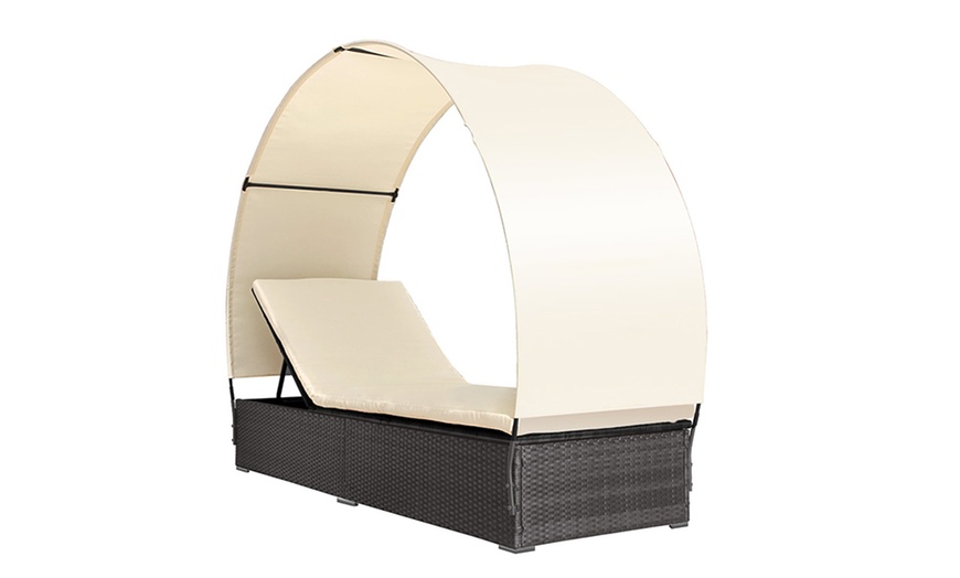 Image 5: Poly-Rattan Sun Lounger + Canopy