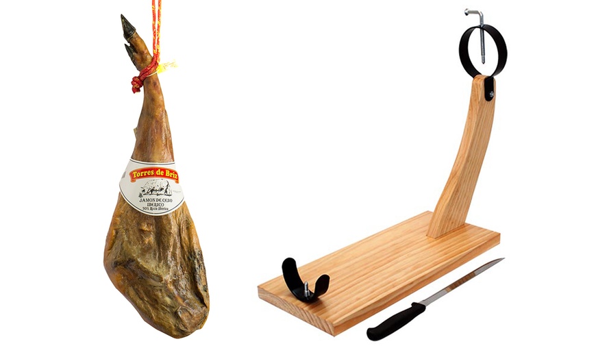 Image 1: One or Two Torres de Briz Iberian Hams 7-8kg or Ham Holder with Knife