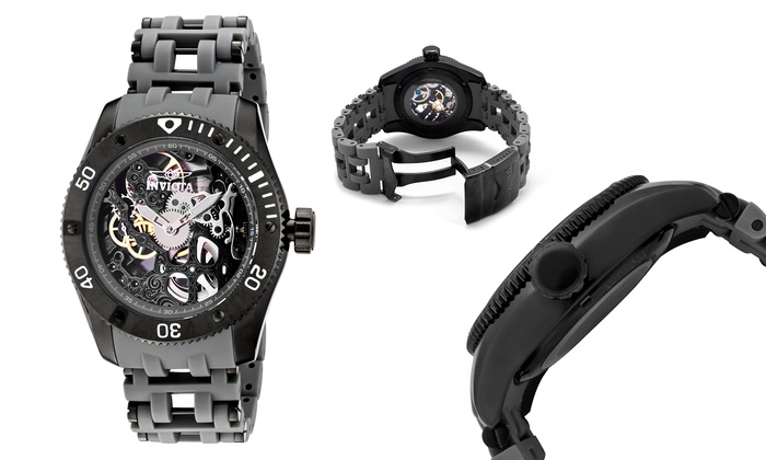 invicta black skeleton watch