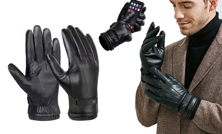 Image 1: One or Two Pairs of Men's Touchscreen PU Leather Gloves