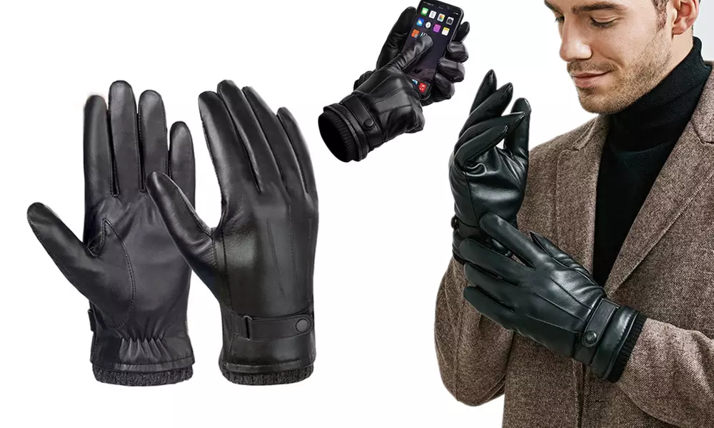 1x oder 2x Touchscreen-Handschuhe in Leder-Optik für Herren