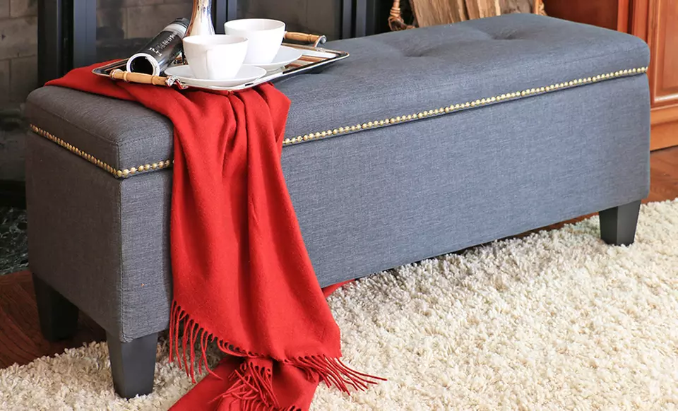 Roxbury Tufted Linen Storage Ottoman - Primary Image