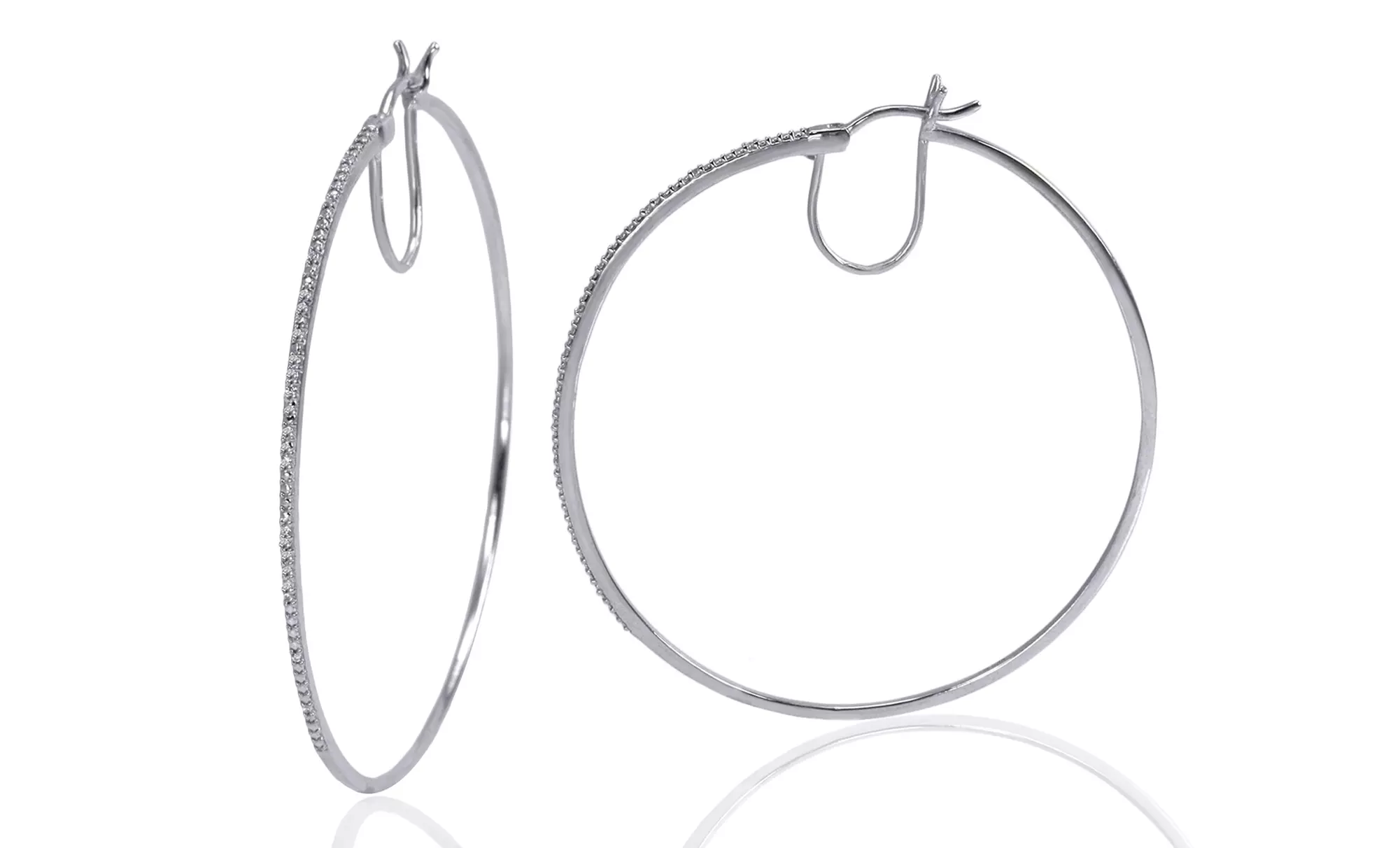 Diamond Accent Hoop Earrings in Sterling Silver. Free Returns. - Primary Image