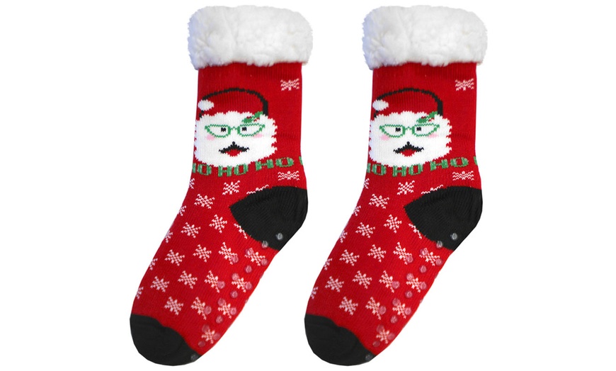 Image 26: Warm Winter Lined Christmas Slipper Socks