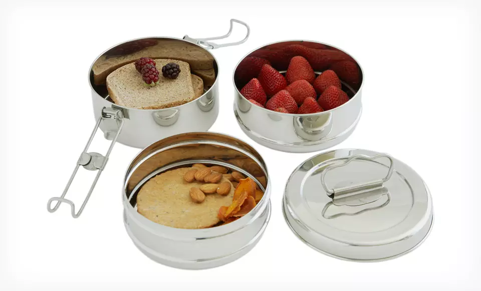 Clean Planetware Stainless-Steel Round Lunchbox (Up to Half Off). Two-, Three-, or Four-Layer Design. Free Returns. - Second Medium