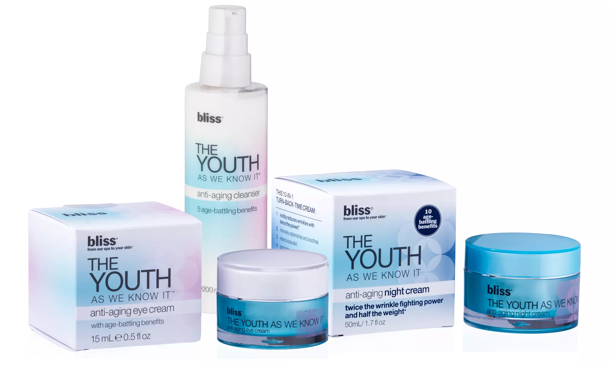 Bliss The Youth As We Know It Anti-Aging Skincare Collection. Multiple Formulas Available from $26.99–$62.99. - Primary Image