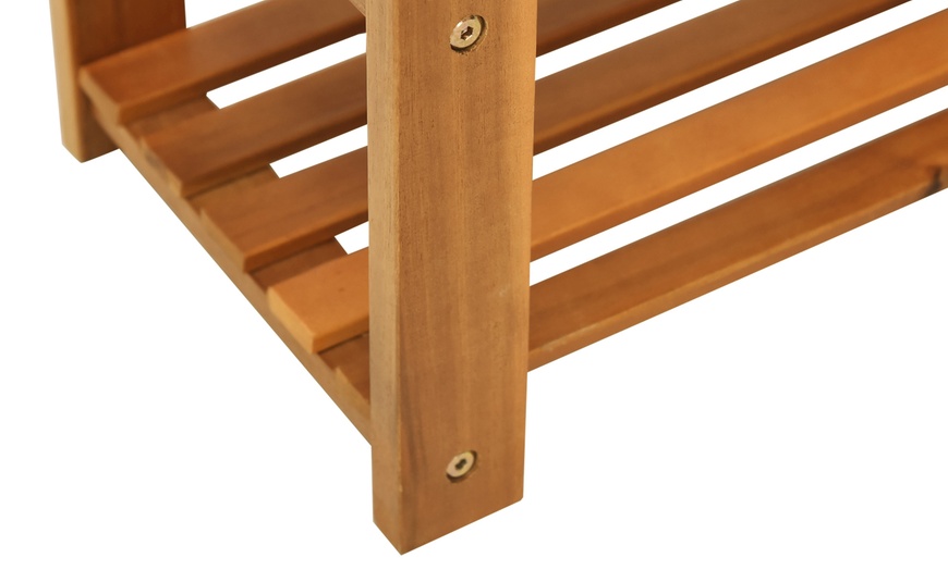 Image 7: HomCom Acacia Wood Entryway Shoe Bench