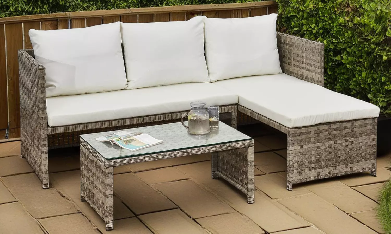 Florence 3-Seater L-Shaped Garden Corner Sofa Set with Table