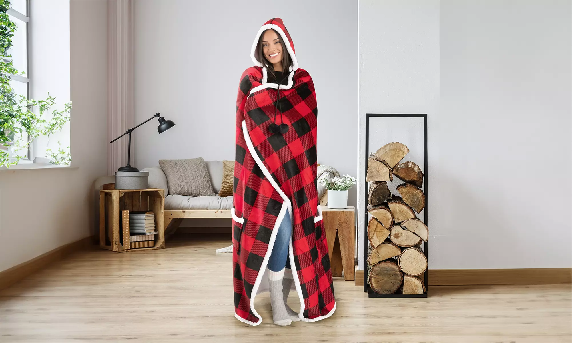 Luxury Super Soft Hoodie Sherpa-Lined Throw Blanket