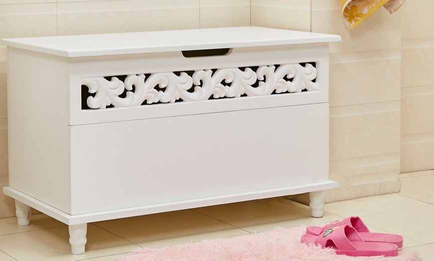 Image 4: White Wooden Storage Chest