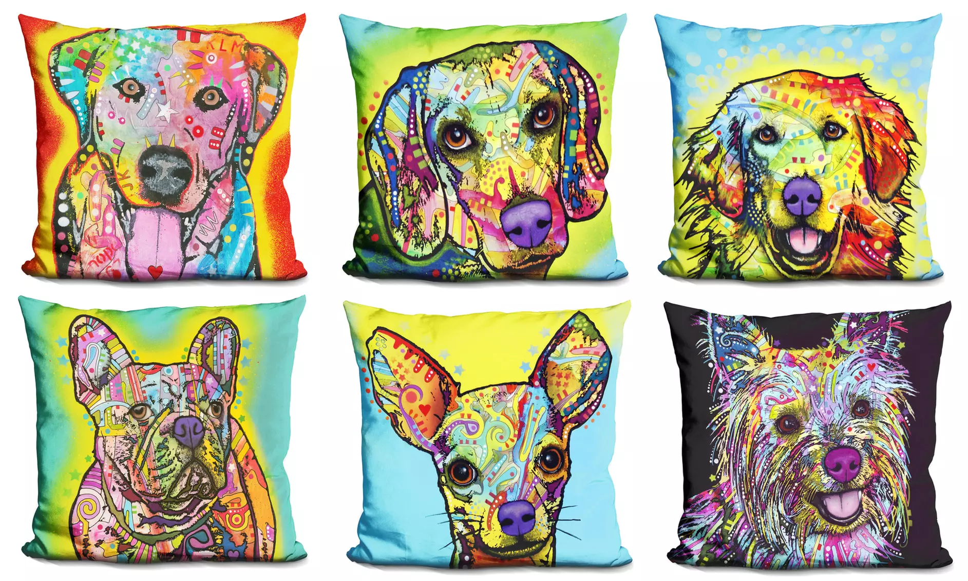 Decorative Pop-Art Dog Throw Pillow by Dean Russo - Primary Image