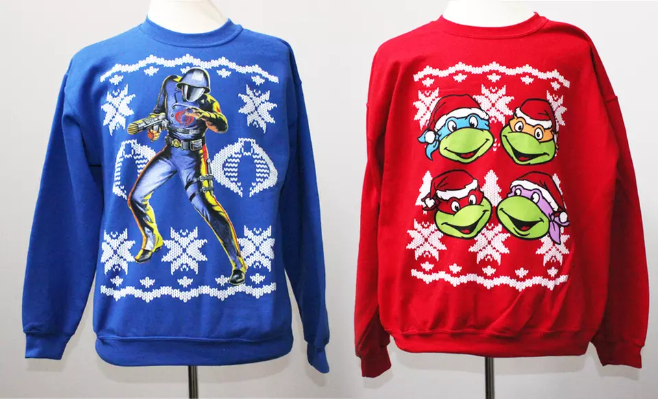 Cobra Commander, Optimus Prime, Teenage Mutant Ninja Turtles, or Star Trek Ugly Christmas Sweater. Free Returns. - Primary Image