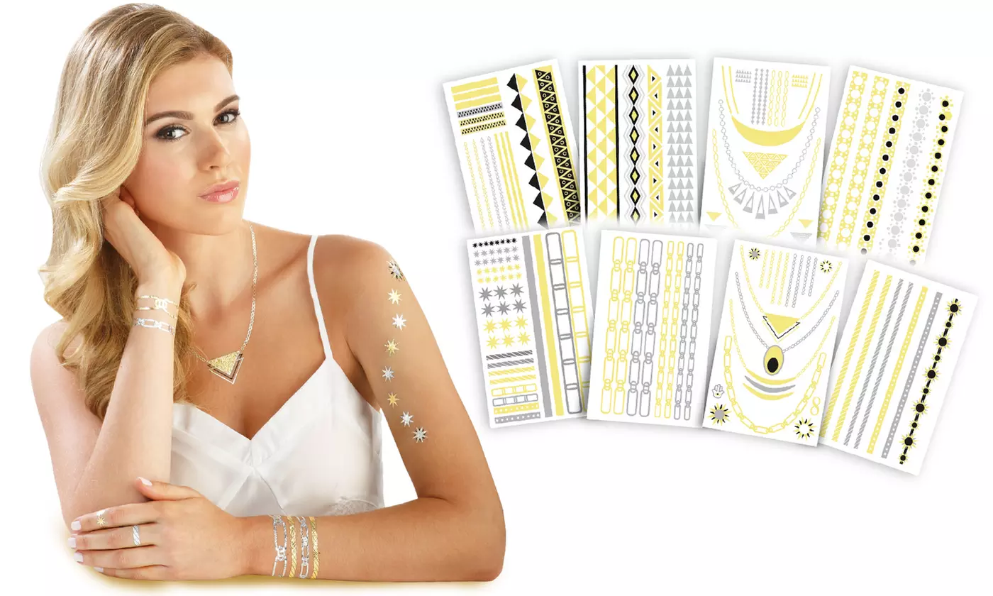 24-Piece Hot Jewels Metallic Temporary Tattoo Set - Primary Image