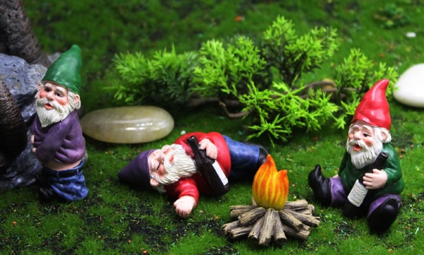 Image 1: Four-Piece Mini Drunk Garden Gnomes Set