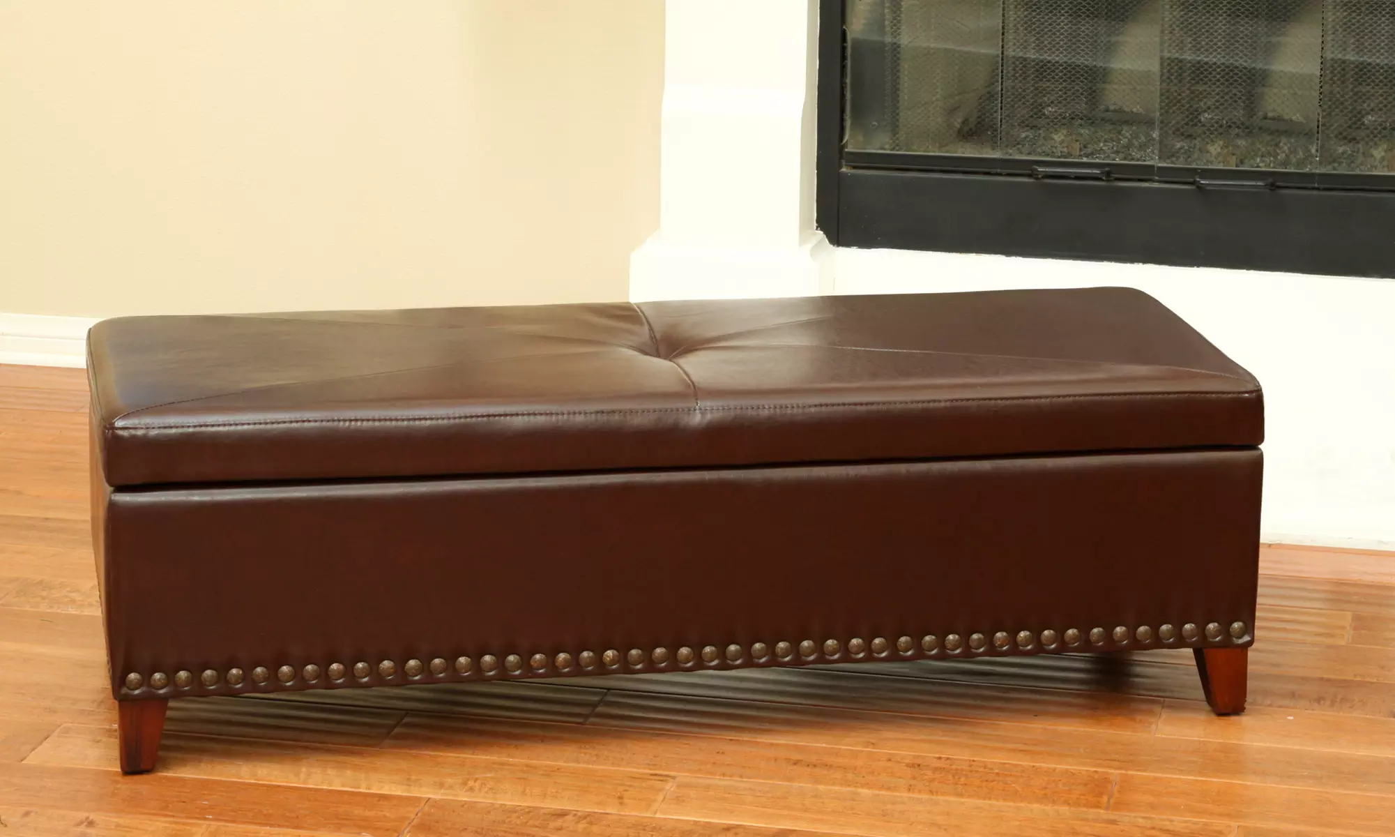 Large Bonded Leather Tufted Storage Bench Ottoman - Primary Image