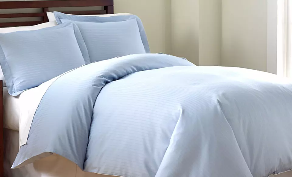 800 TC Damask Stripe Finest Combed Cotton-Rich Duvet Cover Set (3-Piece) - Primary Image