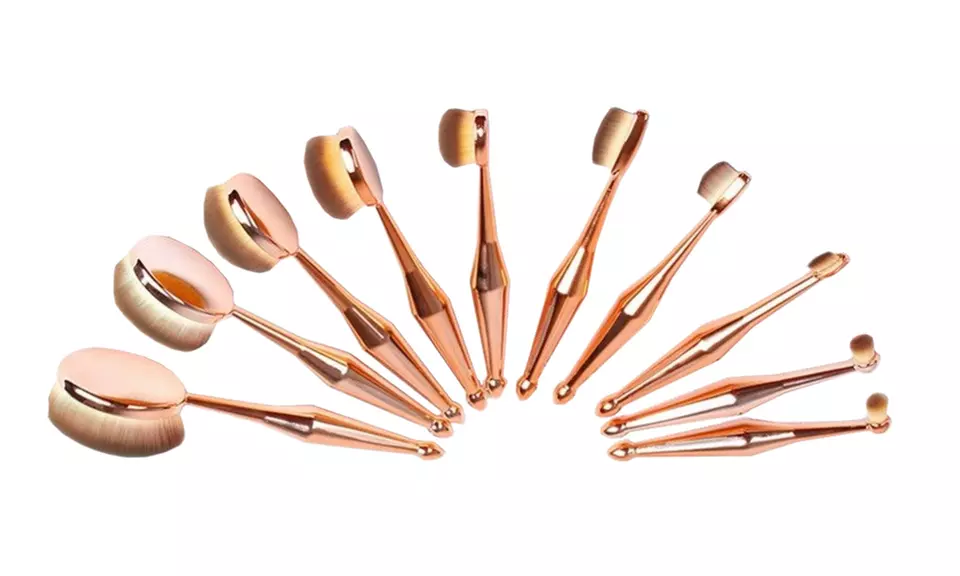 Metallic Oval Makeup Brush Set (10-Piece) - Second Medium