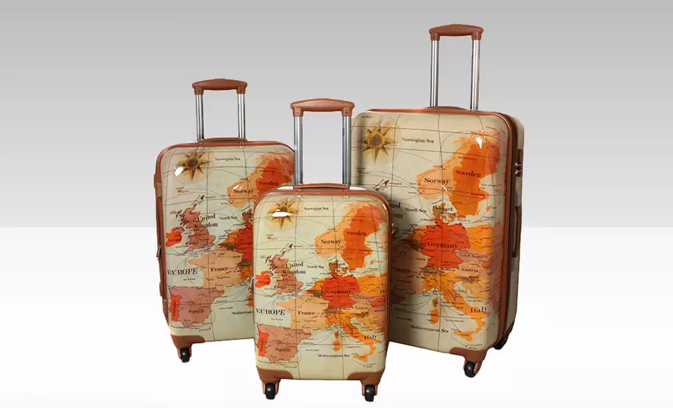 World Traveler 3-Piece Euro Map Hardcase Luggage Set. Free Returns. - Primary Image