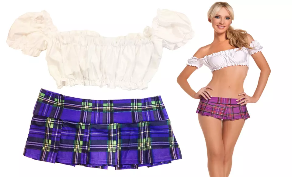 Be Wicked Schoolgirl Costume with Scrunch Top and Miniskirt - Primary Image