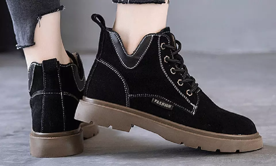 Low boots plates en cuir à lacets pour femme - Second Medium