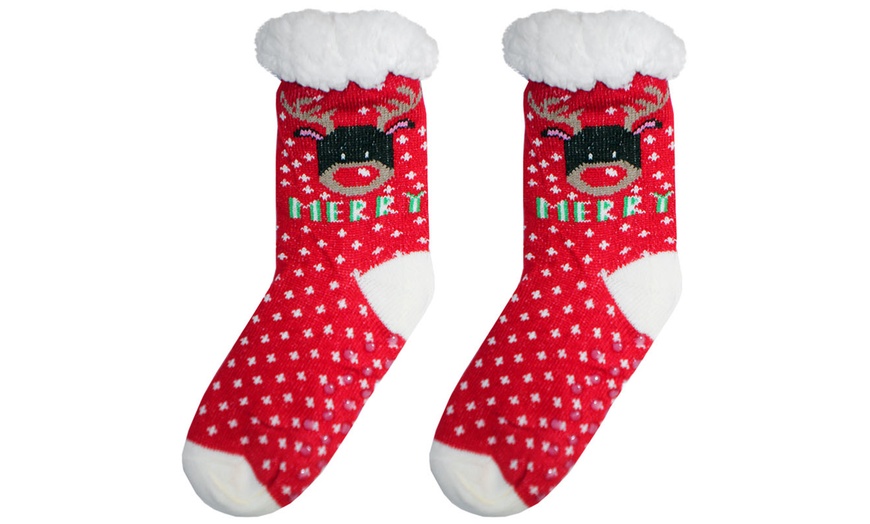 Image 21: Warm Winter Lined Christmas Slipper Socks