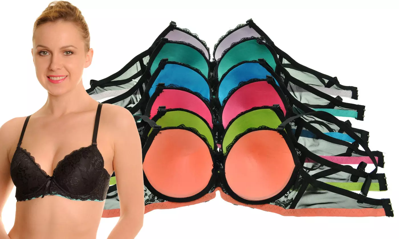 Angelina Black Bras with Contrast Trim (6-Pack) - Second Medium