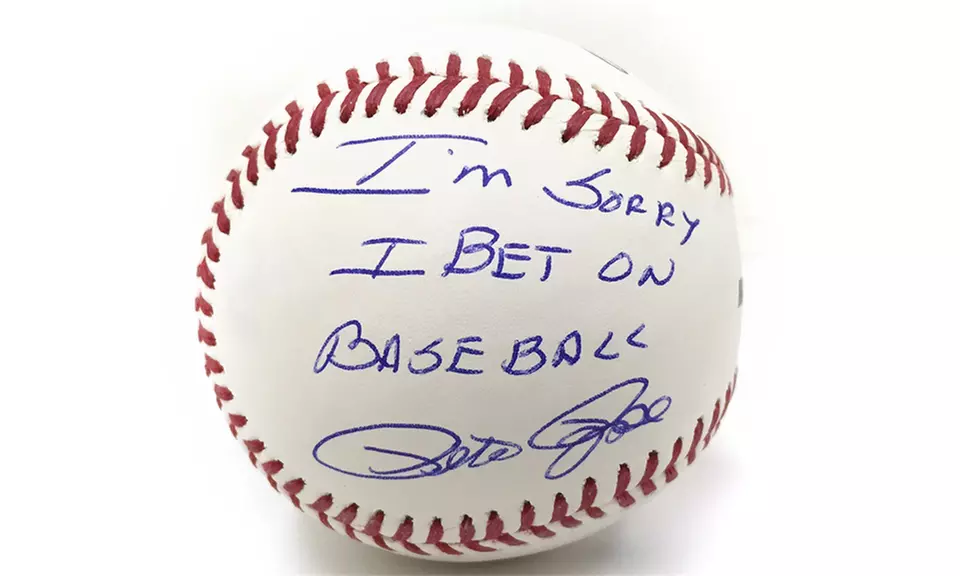 Autographed Pete Rose Baseball with "I'm Sorry I Bet on Baseball" Inscription - Primary Image