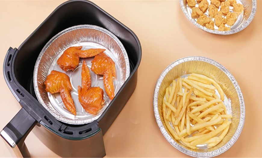 Image 2: 30 or 60 Round Air Fryer Aluminum Foil Pans