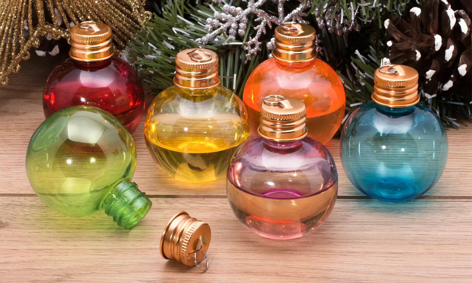 Lot de 6 ou 12 flacons colorés Thumbs Up en forme de boule de noël - Primary Image