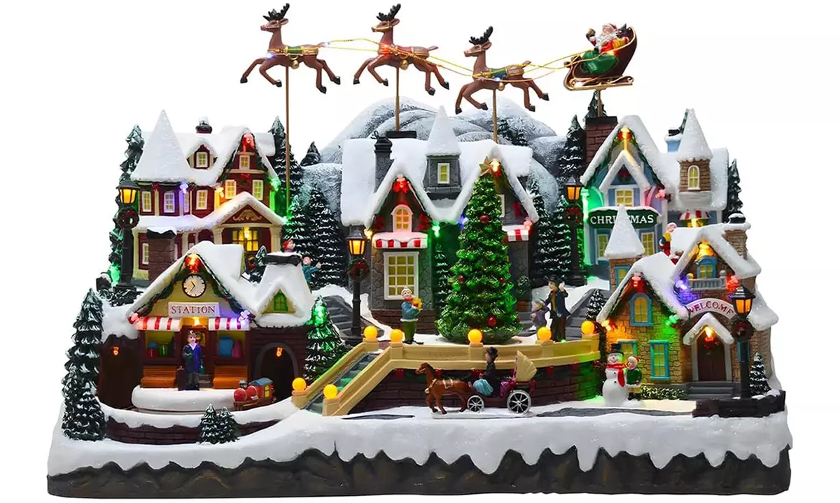 Weihnachtliche Szene mit Musik und Beleuchtung