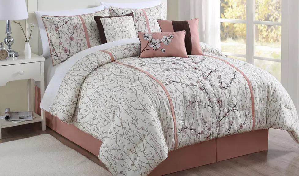 Cherry Bloom Embroidered Comforter Set (7-Piece) - Primary Image