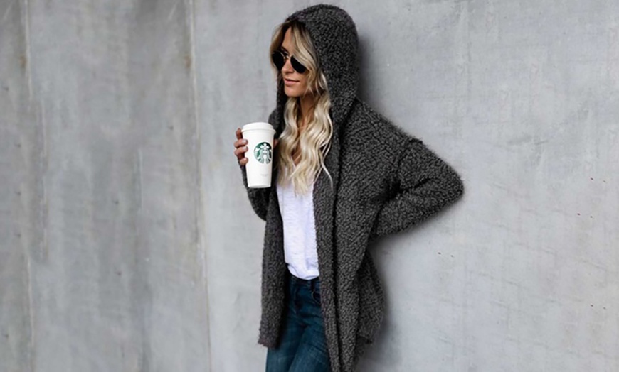 Image 8: Women's Fluffy Hooded Cardigan