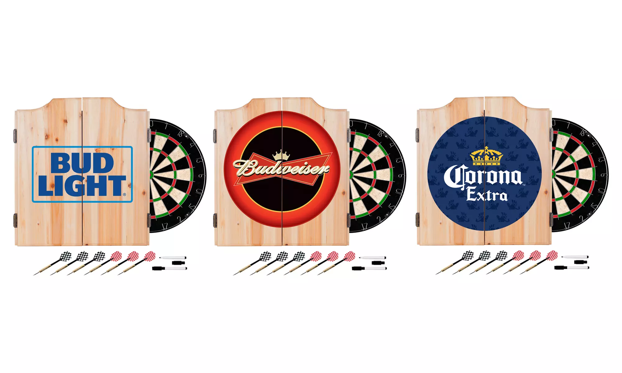 Beer Brand Wood Dart Cabinet Set with Darts and Board - Primary Image