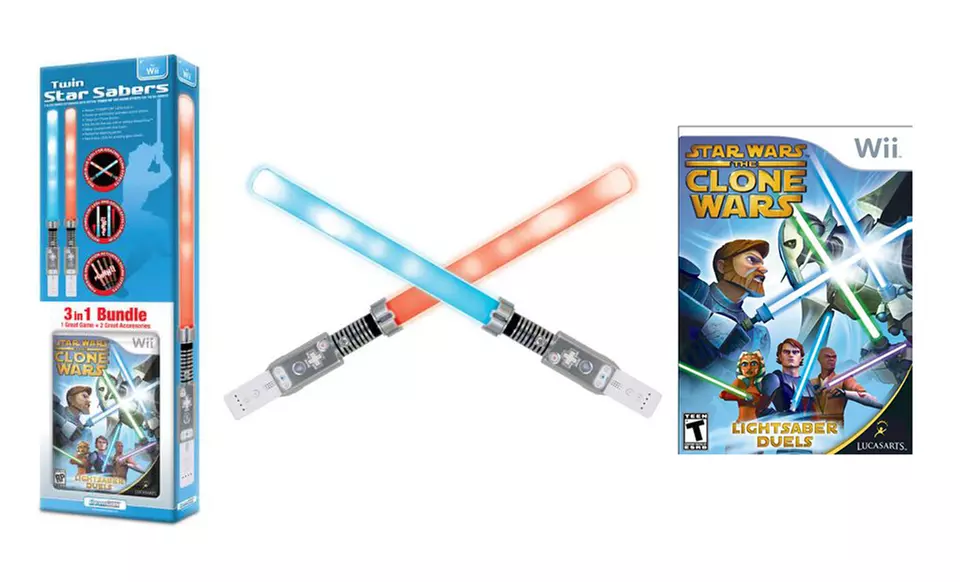 DreamGEAR Dual Lightsaber and Star Wars: The Clone Wars Bundle for Wii. Free Returns. - Second Medium
