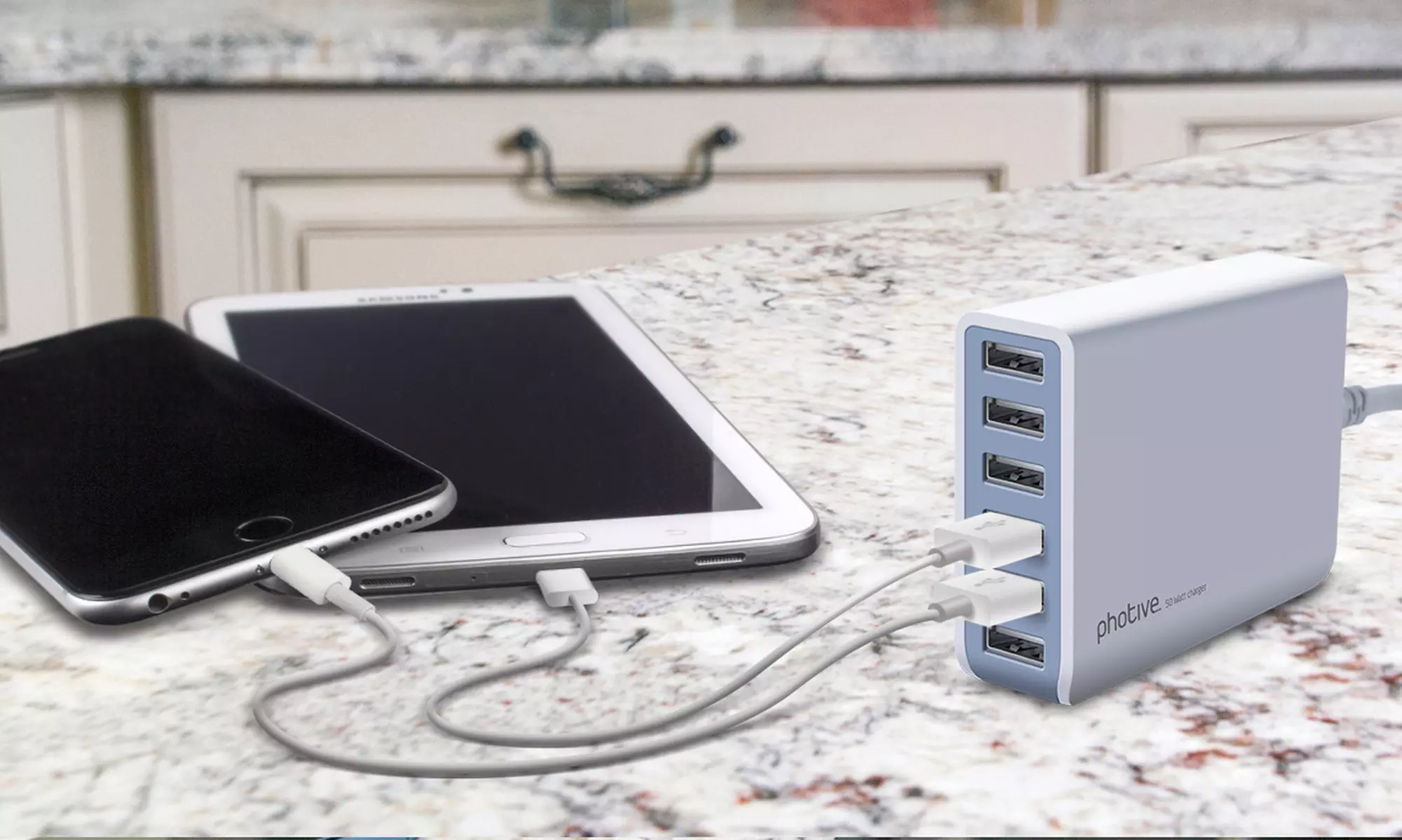 Photive 50-Watt 6-Port Intelligent Rapid USB Desktop Charger with Auto Detect Technology - Primary Image