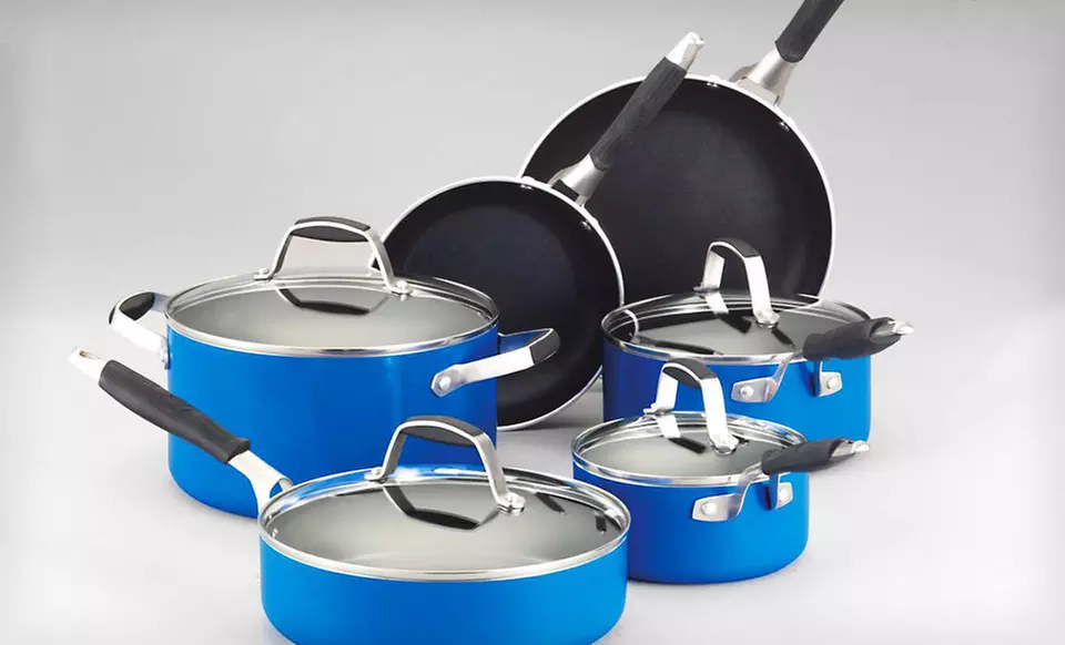 $99 for a Guy Fieri 10-Piece Cookware Set in Blue, Graphite, or Red ($199.99 List Price). Free Shipping and Returns. - Primary Image