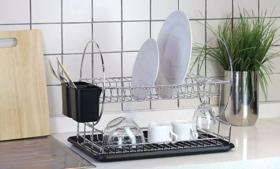 2-Tier Dish Drainer with Cutlery Cup and Drainboard - Primary Image