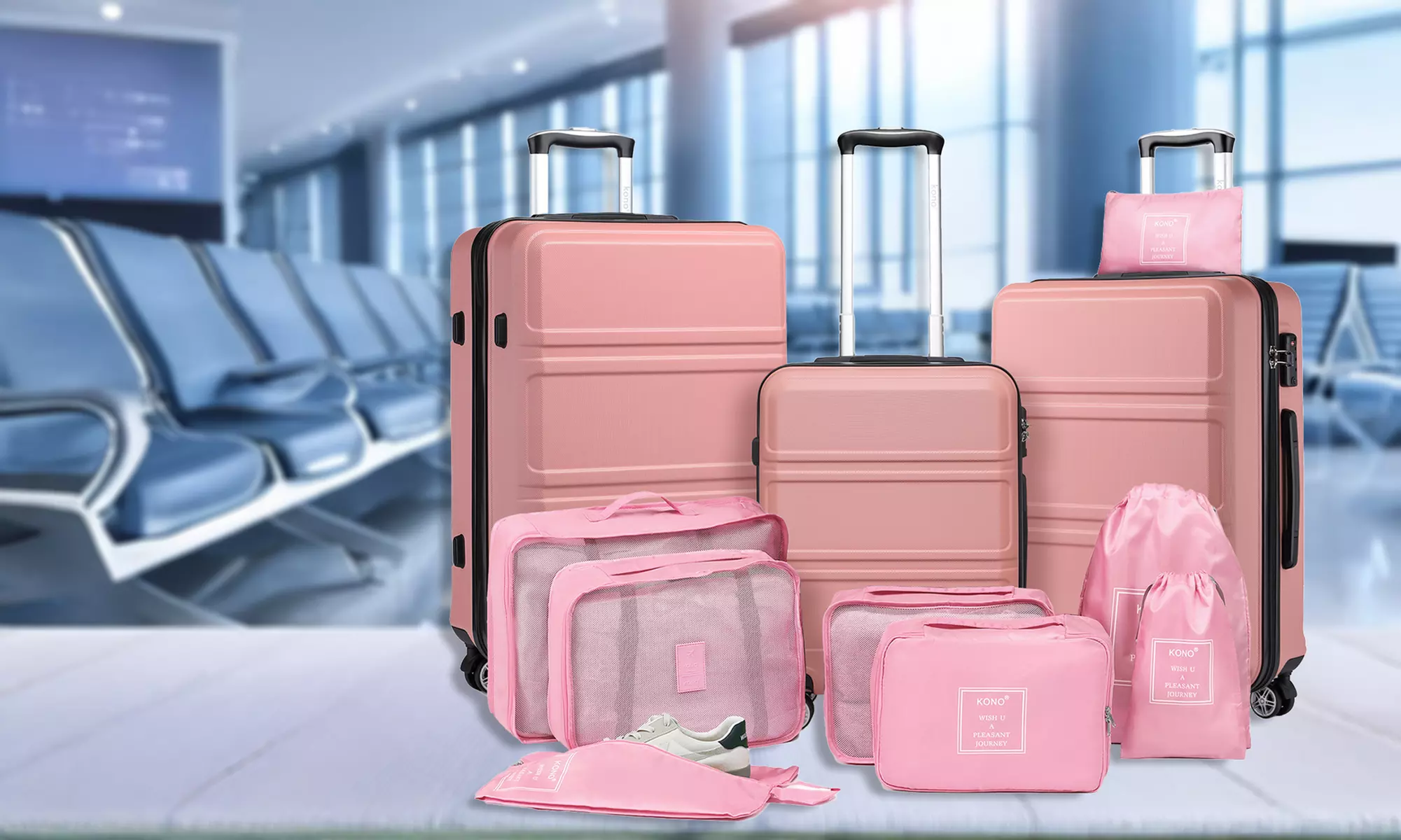 1x oder KONO 3x ABS-Hartschalenkoffer mit 8er-Set Reise-Organizer