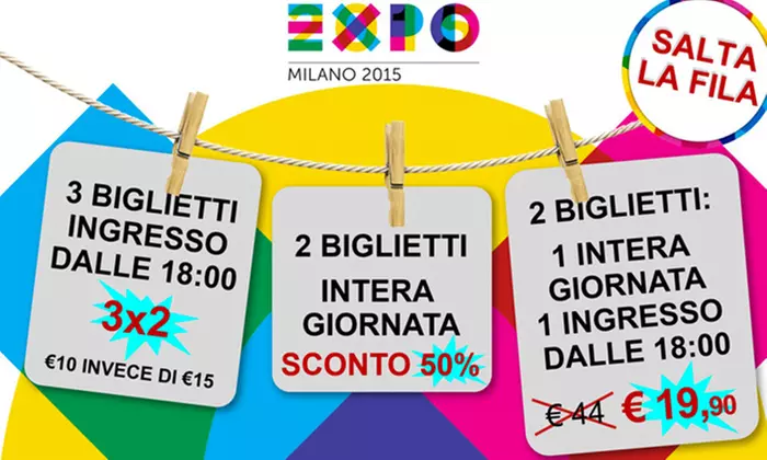 Expo 2015 - Uno o 2 biglietti giornalieri o fino a 3 serali a data aperta e 2 voucher Salta la fila - Primary Image