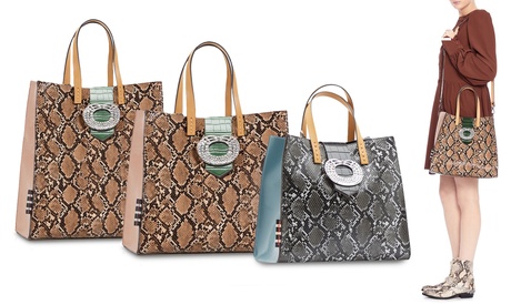Borsa Manila Grace Felicia in ecopelle, con stampa pitonata, disponibile in 3 misure e 2 colori