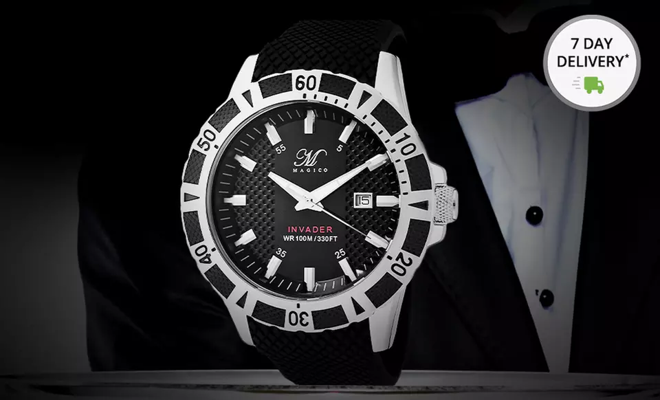 Magico Men's Invader Textured Silicone and Stainless Steel Watches. Multiple Colors Available. Free Returns. - Primary Image