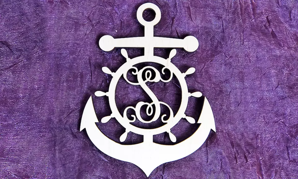 Natural or Painted Wood Monogram Anchor Wheel Sign from aMonogram Art (Half Off) - Second Medium