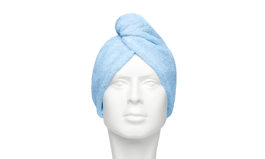 Image 12: Absorbent Microfibre Hair Turban Three-Pack