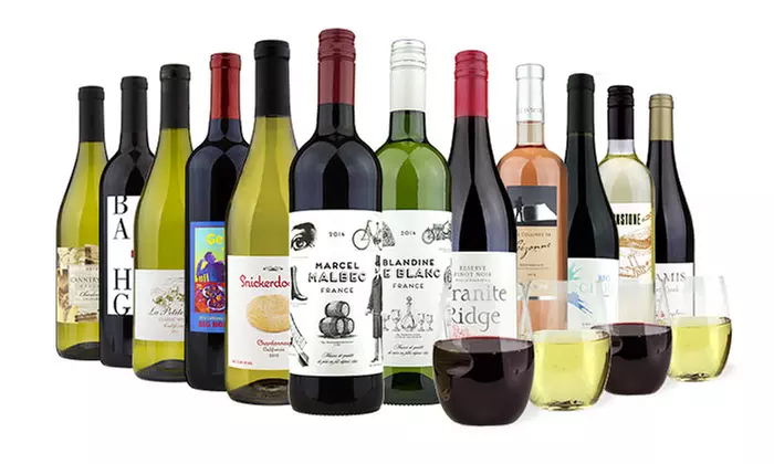 6 or 12 Bottles of Wine with Two or Four govino Wine Glasses from Barclays Wine (Up to 80% Off) - Primary Image
