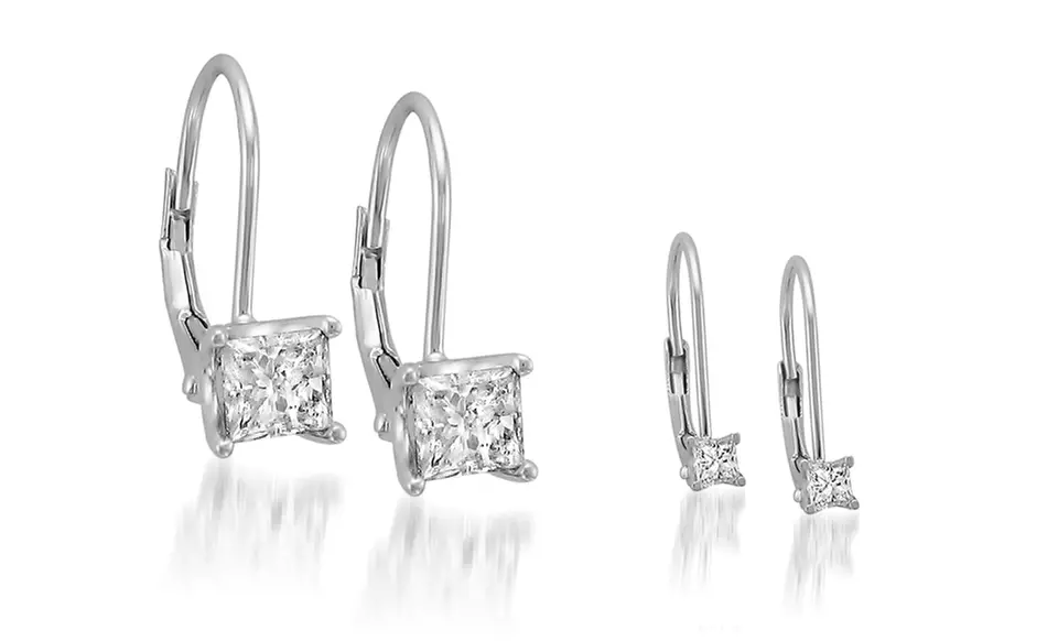 1.00 or 1/5 CTTW Princess-cut Diamond Leverback Earrings in 14K Gold - Primary Image