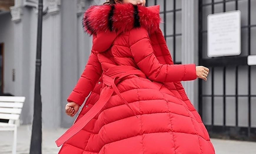 Image 6: Long Padded Coat with Hood