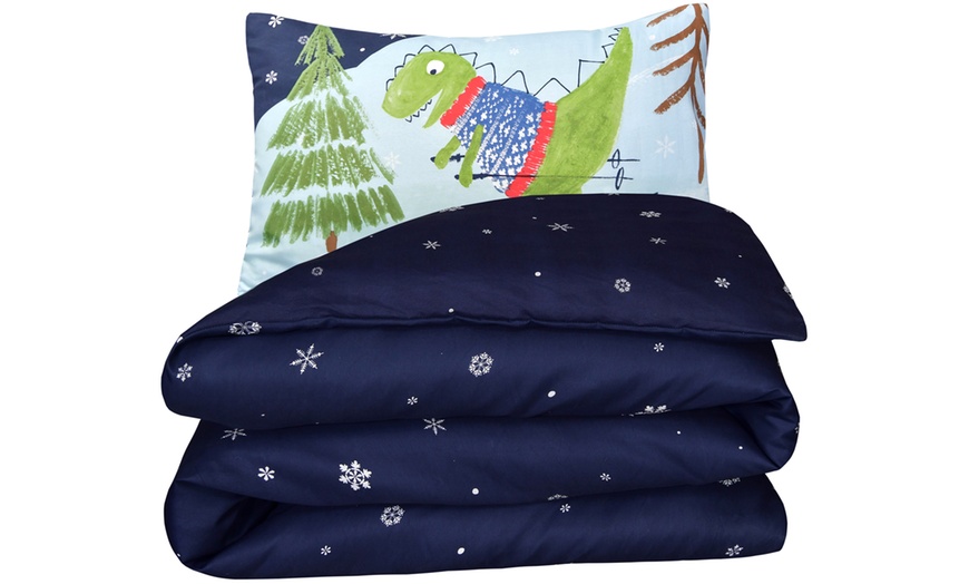 Image 10: Super Soft and Reversible Dino Skiing Printed Duvet Set